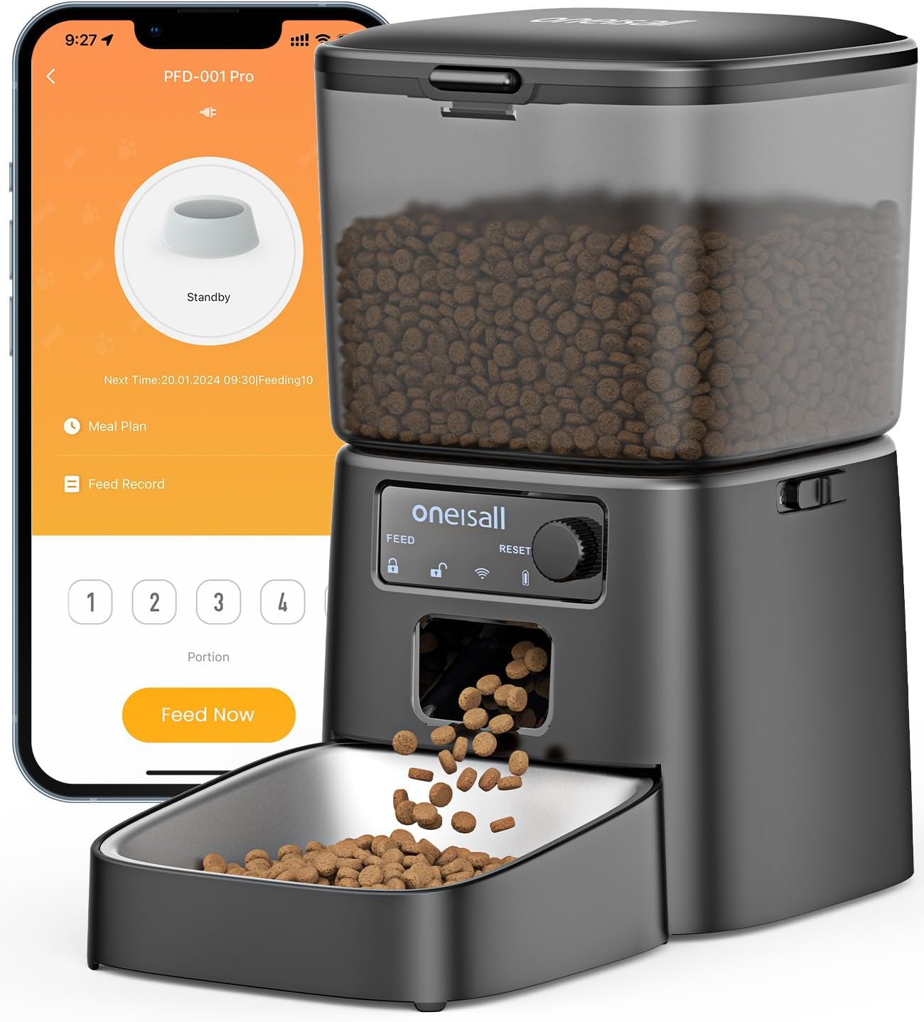 oneisall 2.4 GHz Wi-Fi Automatic Cat Feeder, 3.5L/15 Cups | Timed Meals, Feed...