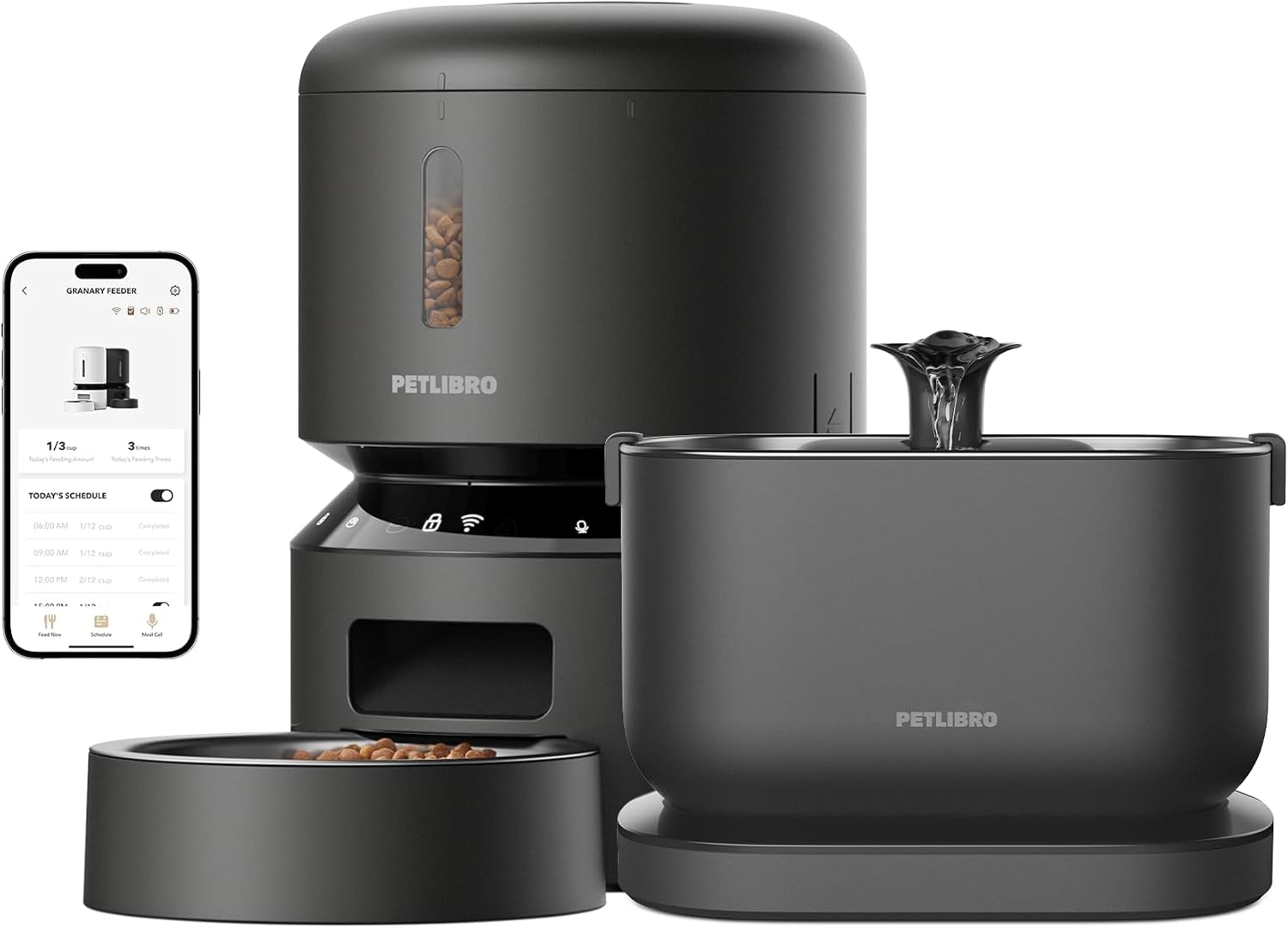PETLIBRO 5L Wi-Fi Automatic Cat &amp; Dog Feeder Low-Food Sensor, Freshness Preservation with APP + 2.5L Cordless Smart Cat Water Fountain with Battery Operated, Stainless Steel Tray, BPA-Free, Easy-Clean